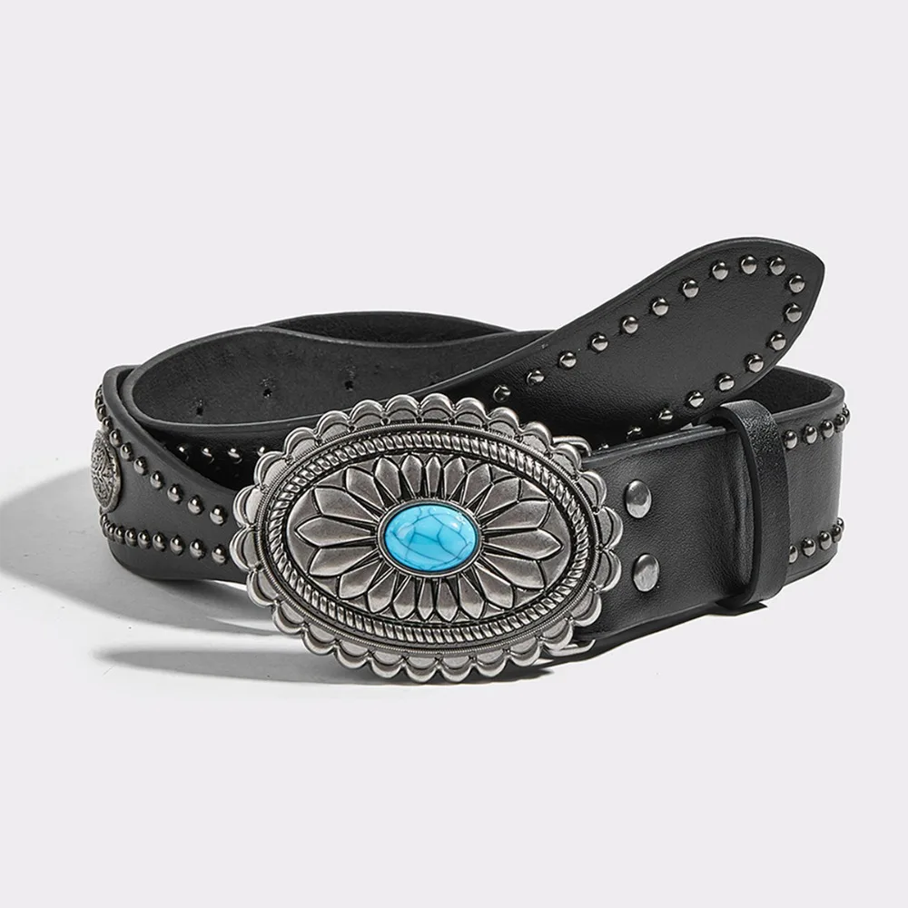 

Retro Metal Buckle PU Leather Rivet Belt Korean Style Gothic Wide Waistband All-match Dress Decor Y2K Girl Waistband Outdoor