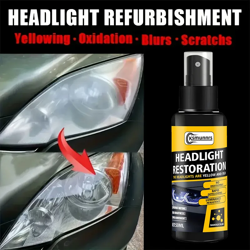 بخاخ مرمم المصابيح الأمامية للسيارة: يزيل الاصفرار والأكسدة، ويستعيد الوضوح الجديد، ودرع الأشعة فوق البنفسجية طويل الأمد لجميع المركبات