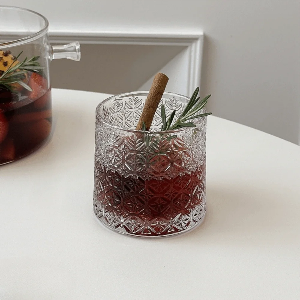 360 Degree Rotating Glass Wine Glass Transparent Glowing Base Crystal Relief Liquor Cup Thickened Drinking Glasses Gift
