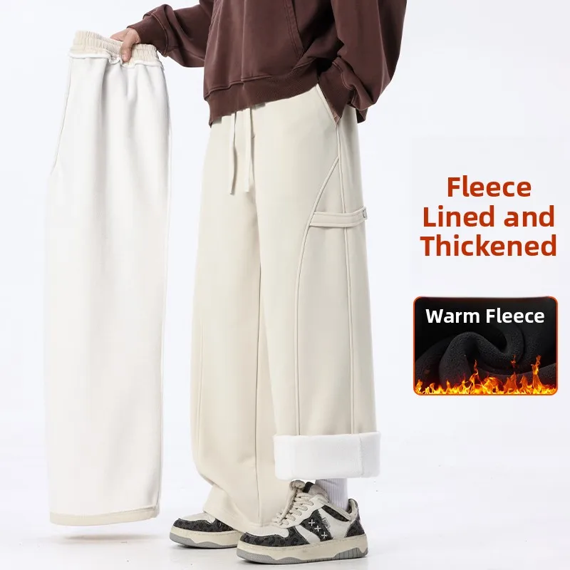 

Loose Fit Men's Knitted Cotton Trousers Autumn Winter Casual Long Pants Thiened Fce Straight Leg Spor Hong Kong Sle