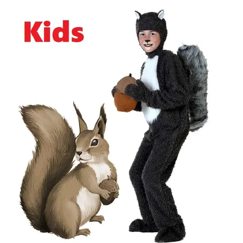 Furry Squirrel Costume With Acorn For Adult And Toddler MN12