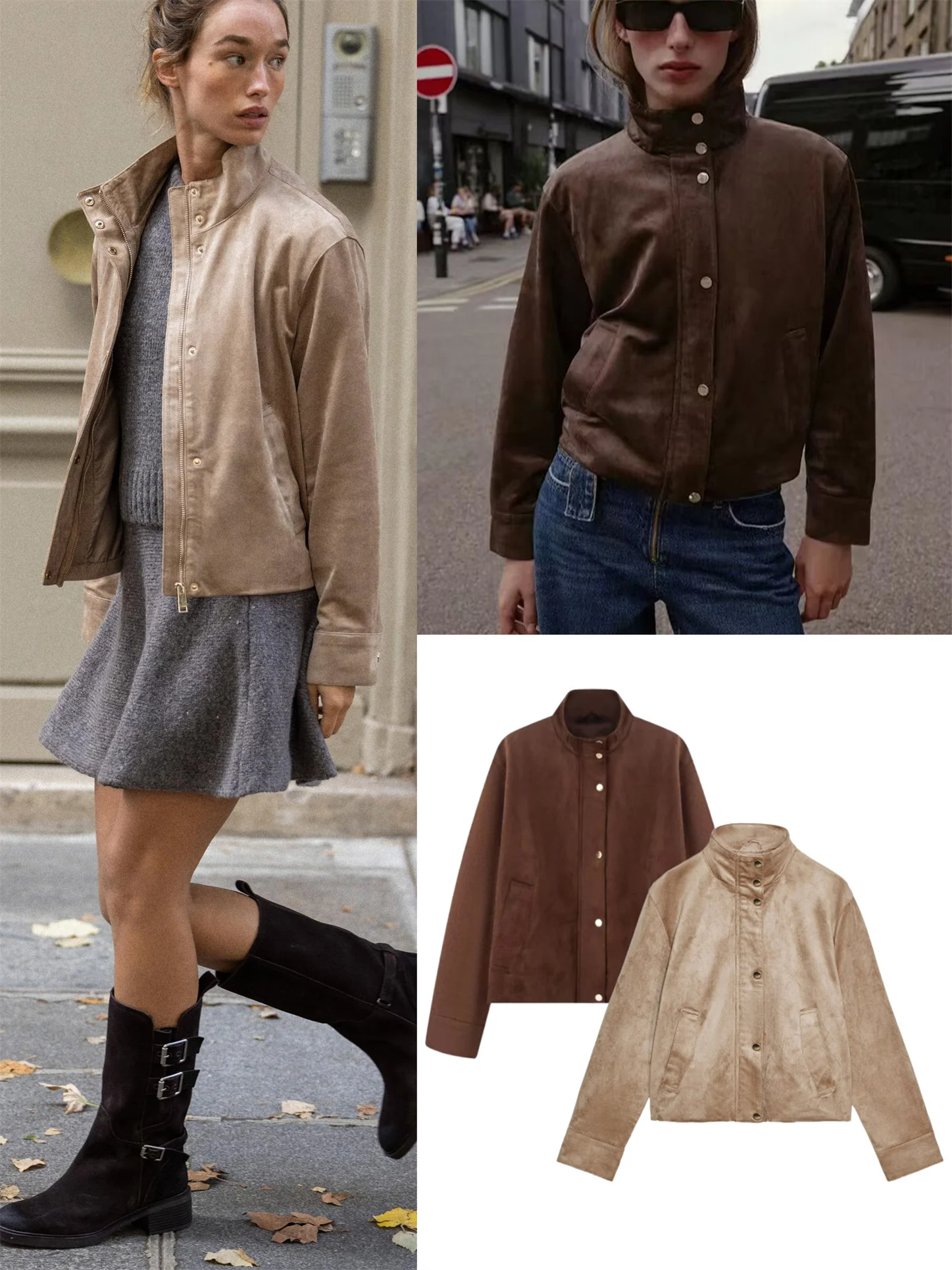 

Новая осенняя модная женская куртка на молнии из искусственной замши с воротником-стойкой, верхняя одежда, женское пальто 30278