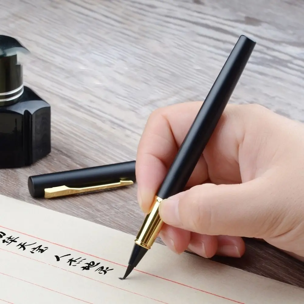 

Durable Black Calligraphy Painting Pen Fast Dry Refillable Ink Chinese Brush Pens Metal Calligraphy Ink Pens Art Supply