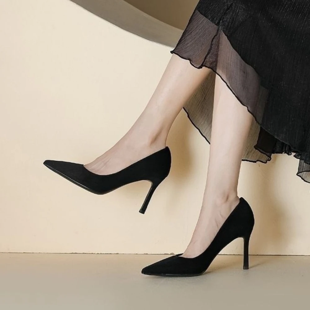 

Spring and Autumn New Black Women's Pumps Female Shallow Mouth Pointed Thin with Sexy Temperament Single Shoes Women