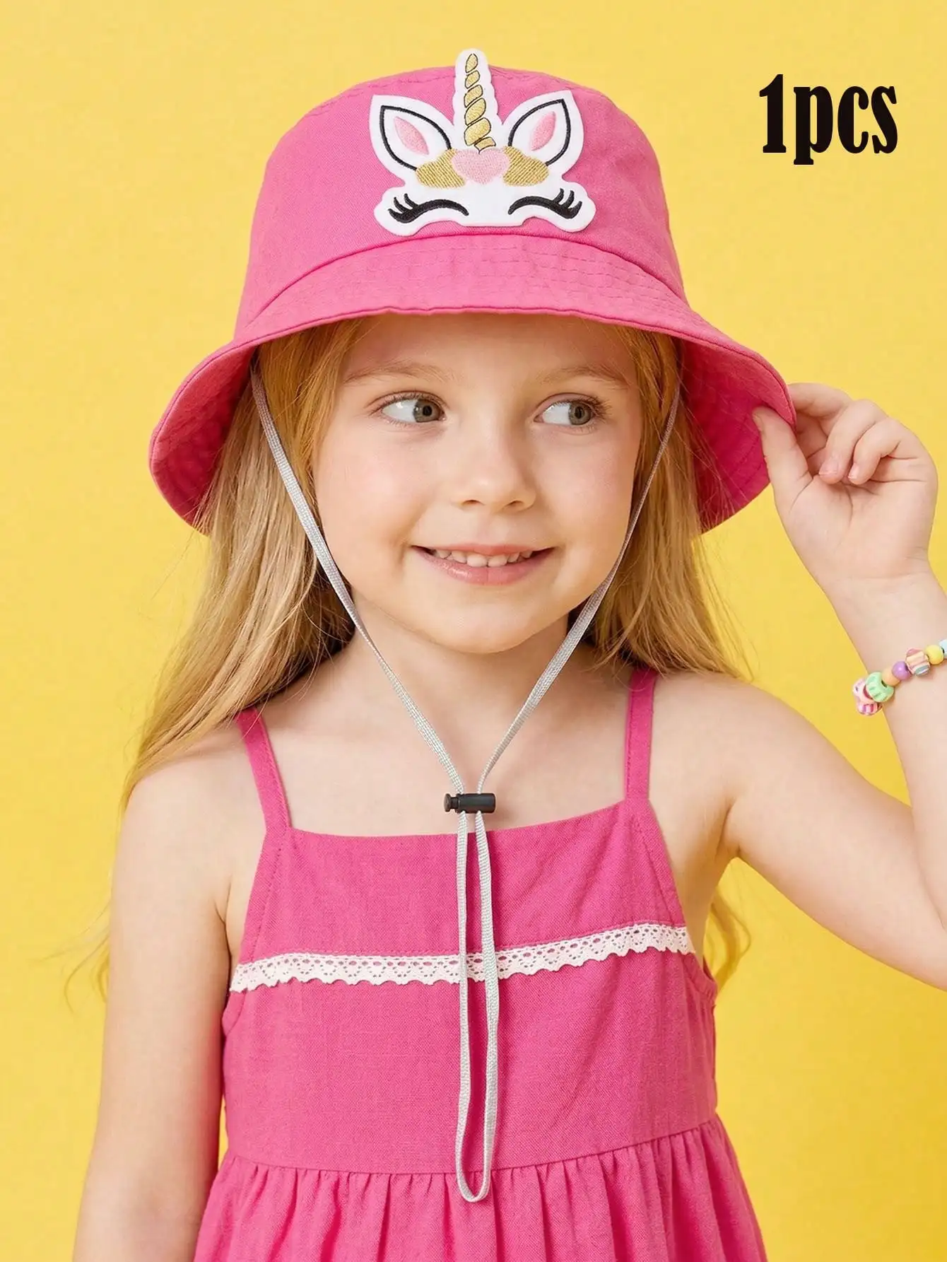 

1PCS 3-8Y Girls Fuchsia Unicorn Embroidery Fisherman Hat Adjustable Thin Kids Sun Hat Spring Summer Outdoor Shading Bucket Cap