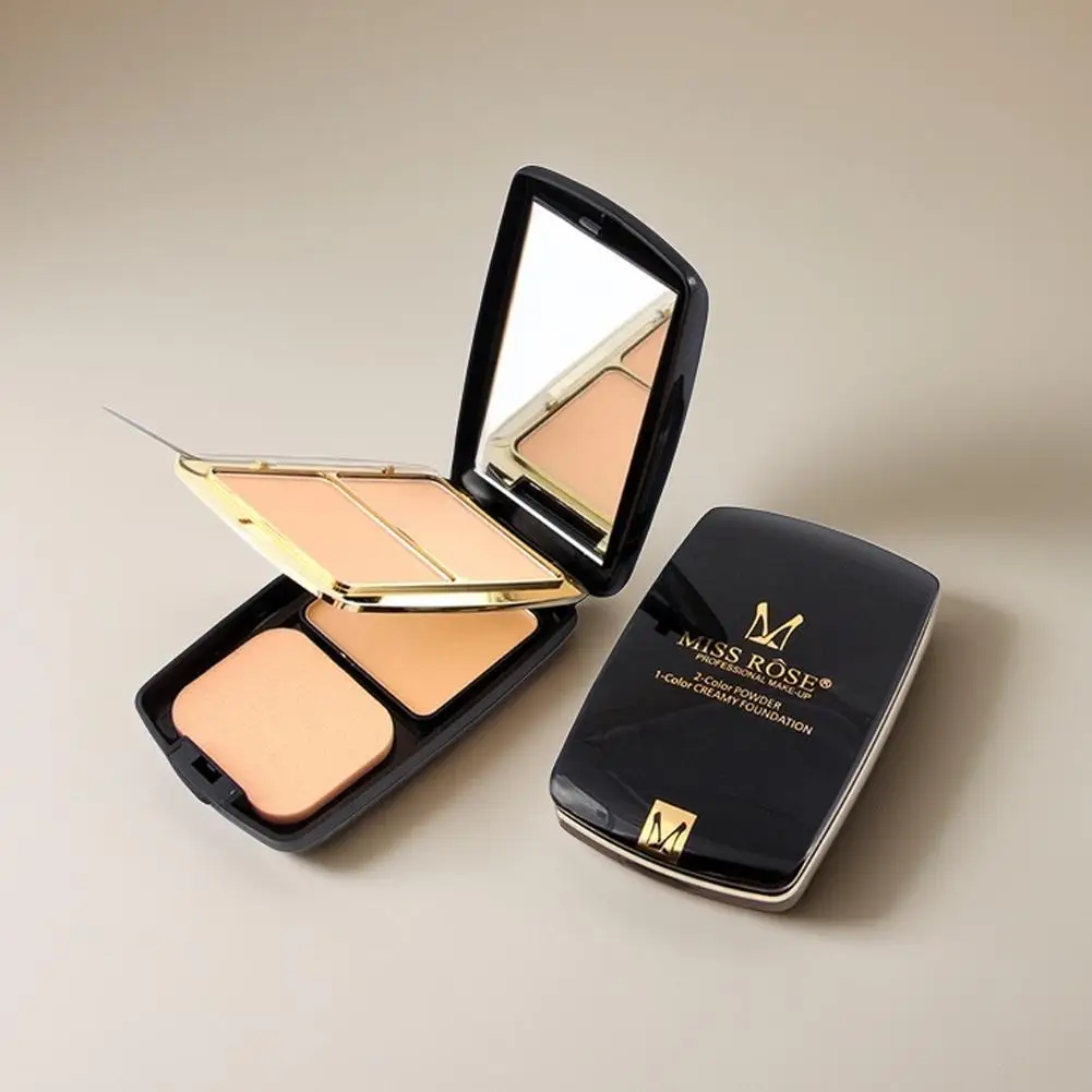 Pó à prova d'água de 3 cores com espelho, maquiagem, cobertura total, base compacta para meninas, cosméticos em pó, pó facial, r3x5