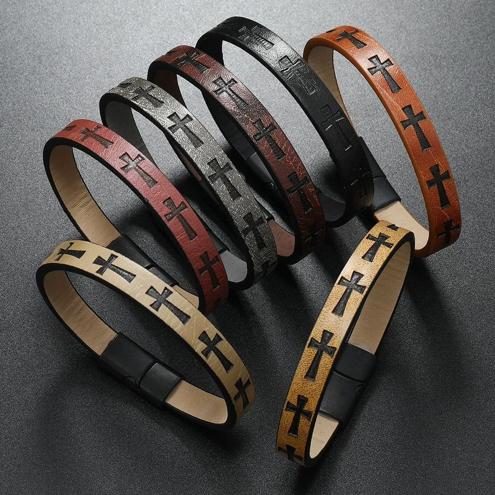 

1 Pcs Classic Men Leather Bracelet Detachable Magnetic Clasp Punk Cross Bracelet Leisure Jewelry for The Best Gifts for Men