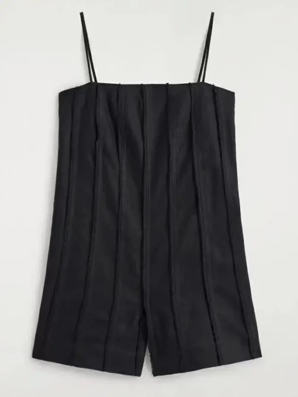 Dave&di Women's Standard Pleated Linen Jumpsuit Rompers Playsuits