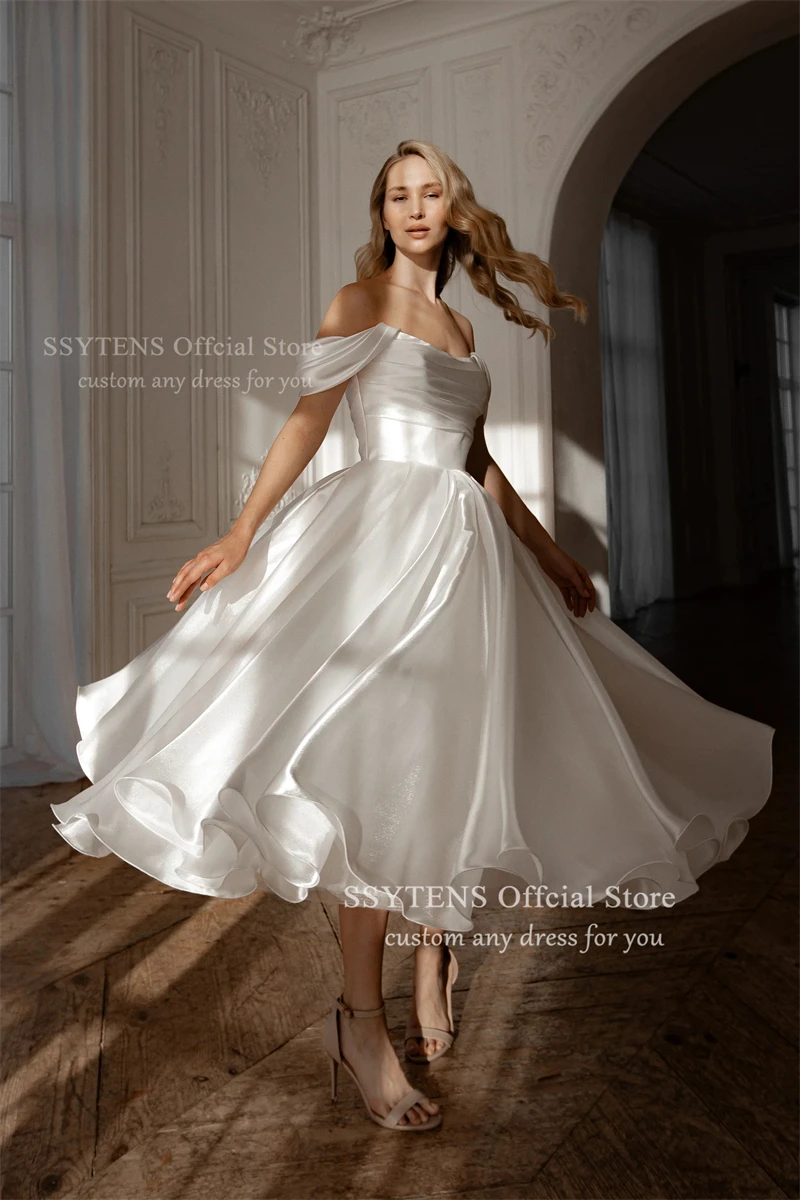 

SSYTENS Popular Off The Shoulder Sweetheart Thick Satin A Line Wedding Dresses V-shape Waistline Custom Made 2026 Rode De Morrie