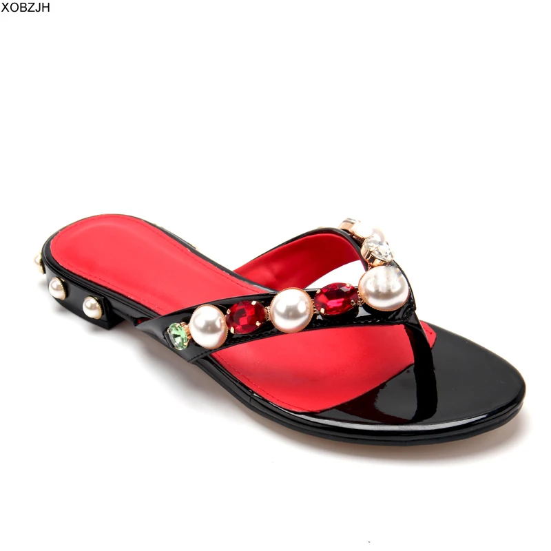 

Women Flat Sandals Summer Shoes 2019 Brand Slip On Luxury Flip Flops Sandals Mature Ladies Black Slippers Designer Shoes Woman