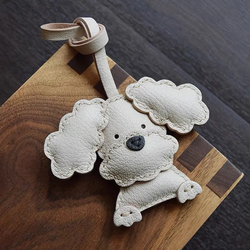 Unique Sheepskin Handmade Leather Sheepskin Teddy Dog Schnauzer Bag Pendant Keychain Handbag Girl\'S Gift Birthday Lovely Cute