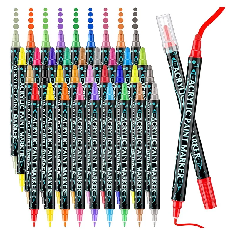 

36 Colors Acrylic Paint Markers Fine Dot Tip Paint Pen Metallic Classic Colors Pen Double Tip Maker Pen For Adults Kids