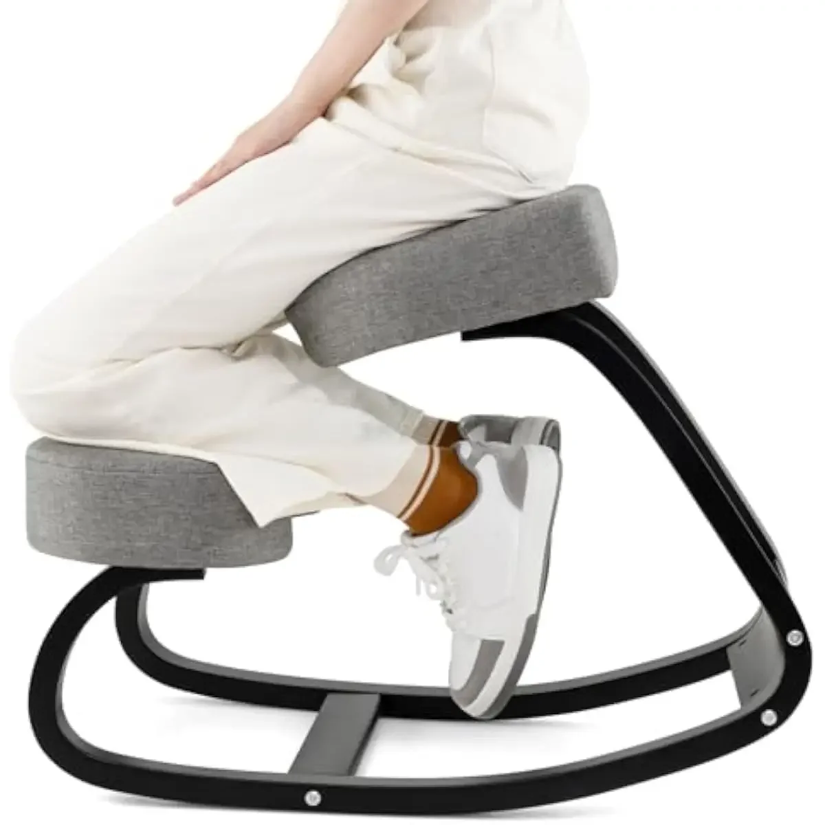 Ergonomic kneeling posture stool with gentle rocking motion up to 60° forward tilt and 30° backward tilt, padded 4-inch cushion