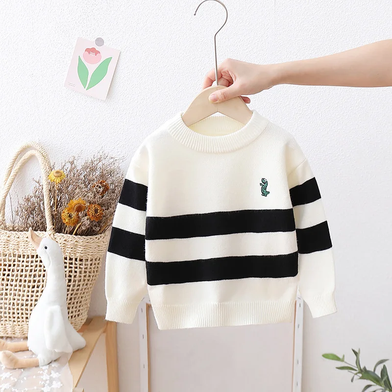 Autumn Winter Boys Sweaters Baby Cotton Pullover High-Quality Cute Dinosaur Kids Knitwear Casual Stripe Children Clothes GY09161