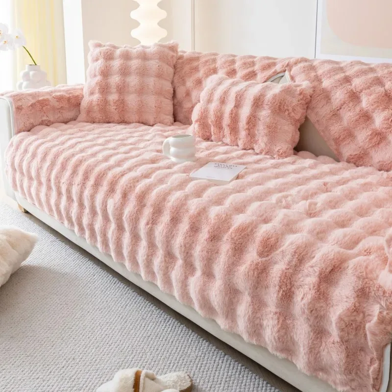 

1PC Sofa Cushion Plush Winter Fashion Thickened Non-slip Seat Cushion Leather Sofa Special Cover New Cover Towel