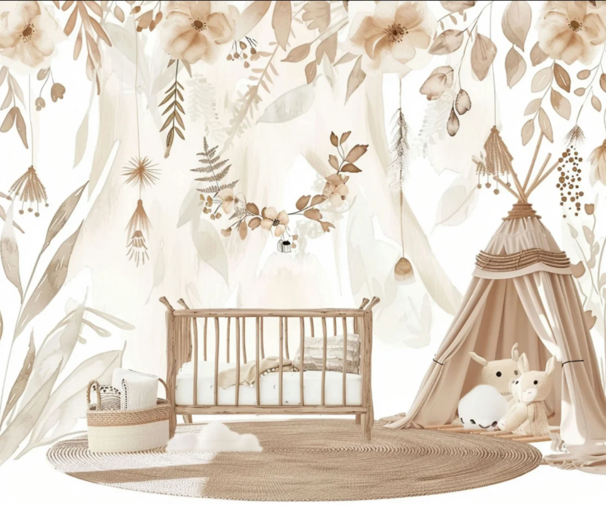 Custom size mural hand-painted cream colored flower tent, baby crib wallpaper, baby room decoration painting 3D wallpaper photo