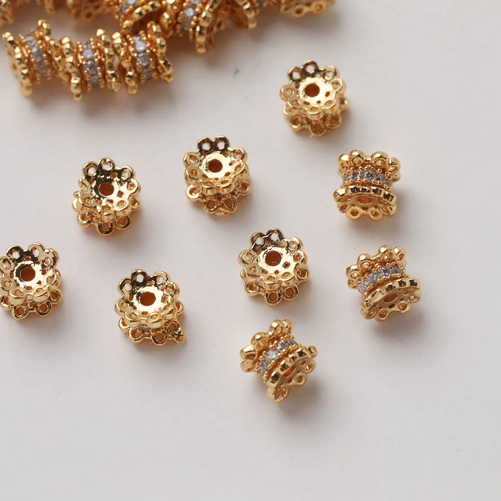 4PCS Dainty Zircon Beads Spacer Bead for Jewelry Making Bracelet Necklace Supplies DIY 14k Gold Plated 5*6mm Brass Accessories