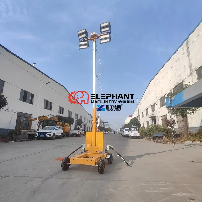 Portable Hydraulic Lighting Tower Equipped with Generator Engine Mobile LED Light for Outdoor Construction and Night Working