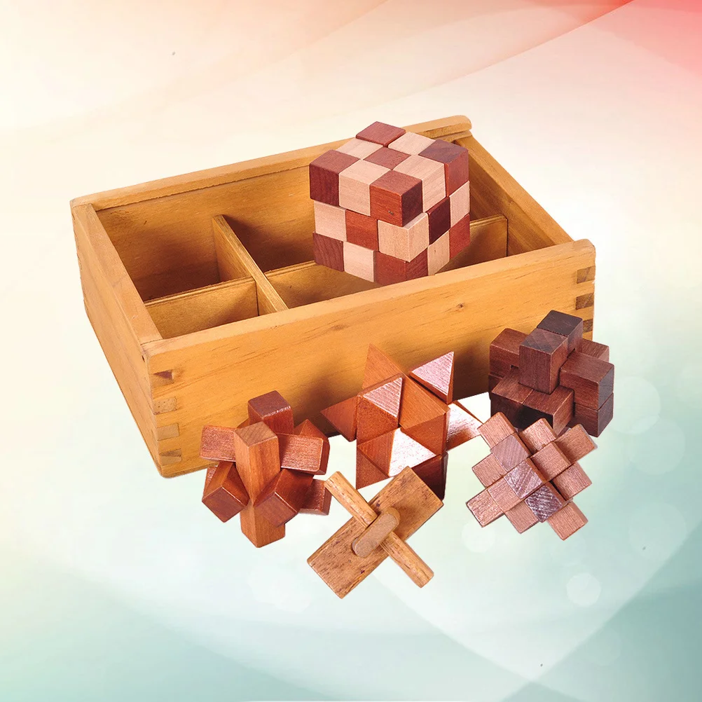 6 pçs kongming luban bloqueio de madeira 3d quebra-cabeça iq cérebro teaser conjuntos melhorar a destreza pensamento lógico crianças madeira 3d quebra-cabeça