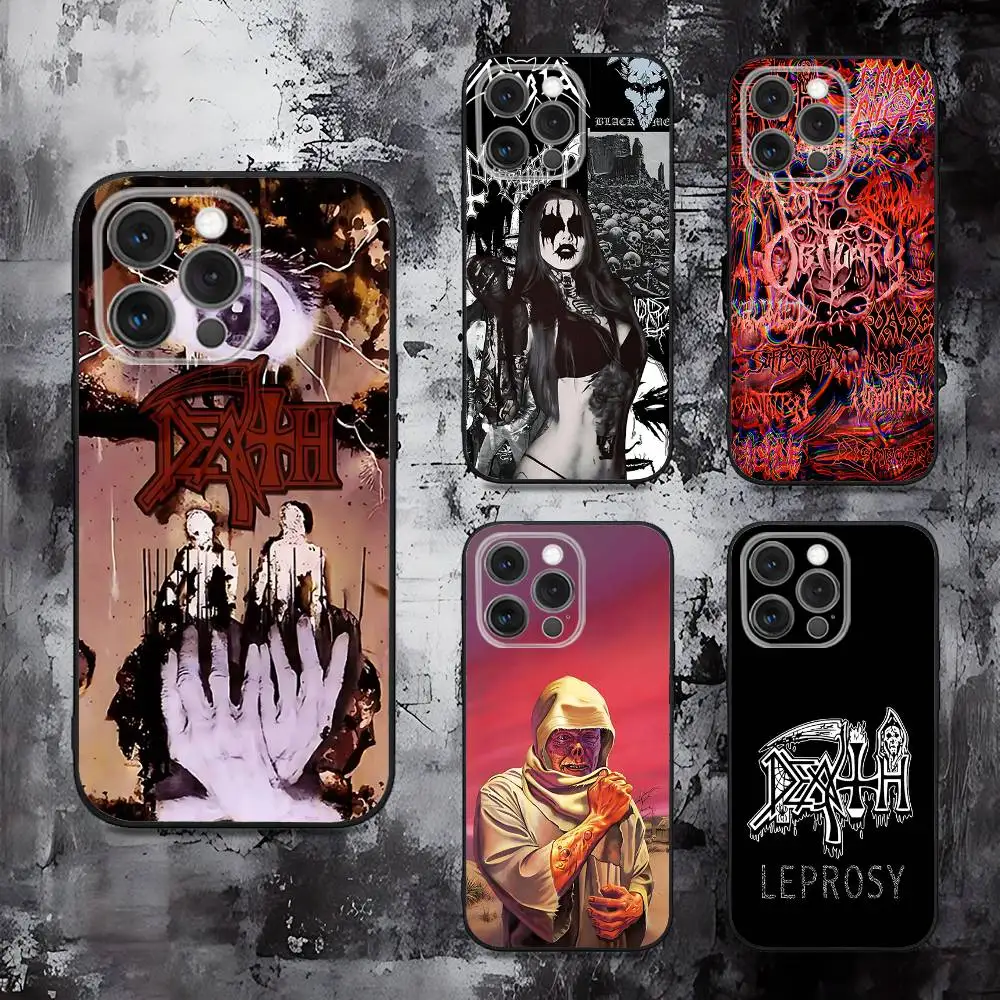 

Metal Band D-Death Phone Case For iPhone 16,15,14,13,12,11,Pro,Max,Plus,X,XS,SE,E,Mini,Soft Silicone Black Case