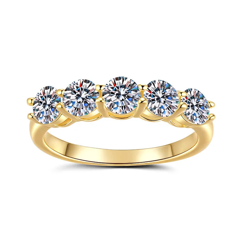 925 silver moissanite ring, five-princess row ring, fashionable minimalist 4mm light luxury high-end women's ring