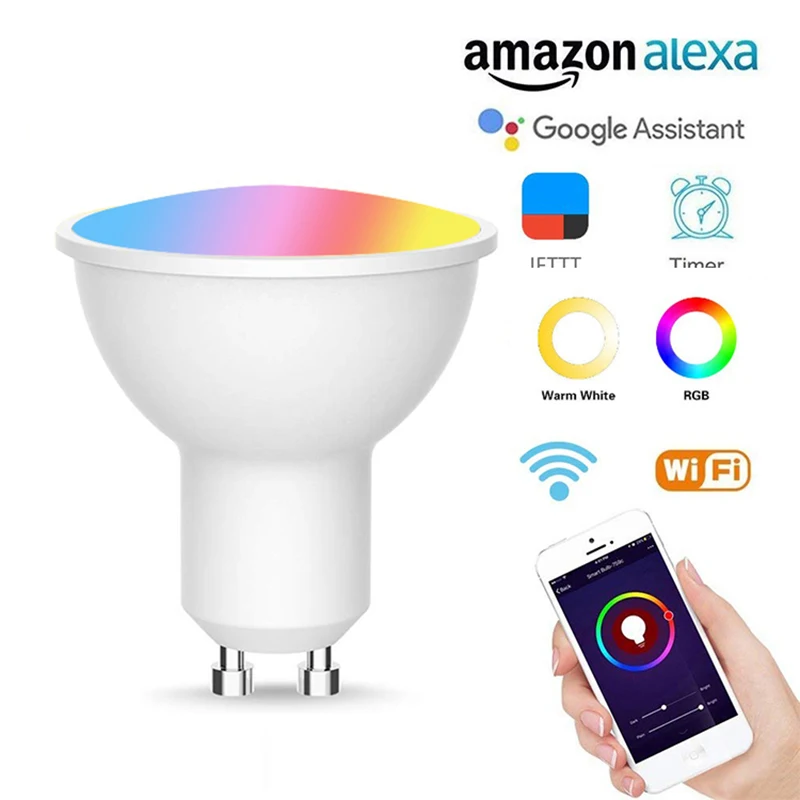 

Tuya Gu10 Spotlight Wifi Smart Light Bulb For Alexa Home 5w RGB CW Wifi Smart Home Household APP Control Lighting Bulb