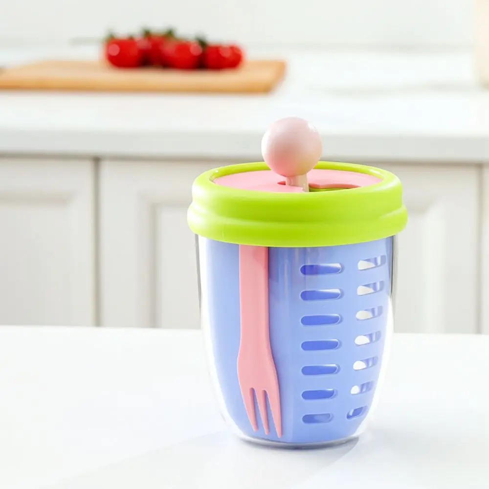 Compact Portable Fruit Snack Cup With Fork Sealed Food Container For Outdoor Camping Hiking Picnic Commuting Lunch Box