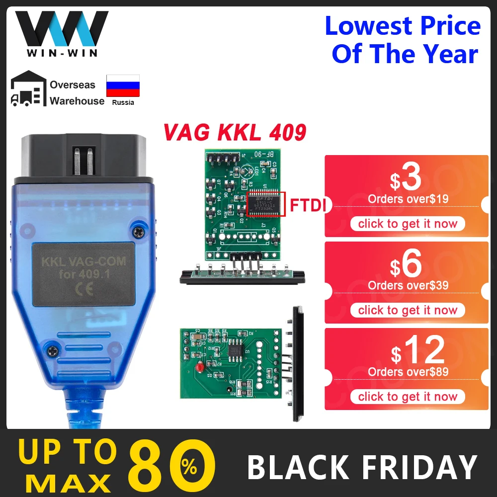 VAG 409 1 KKL VAG KKL 409.1 Fiat ECU SCAN with Switch COM FTDI Car OBD 2 OBD2 Diagnostic Cable For VW/Audi/Skoda/Seat Scan Tool