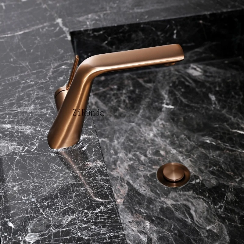 صنبور حوض ذهبي وردي مصقول، خزانة حمام، مياه ساخنة وباردة، جميع صنبور ثقب واحد من النحاس #3