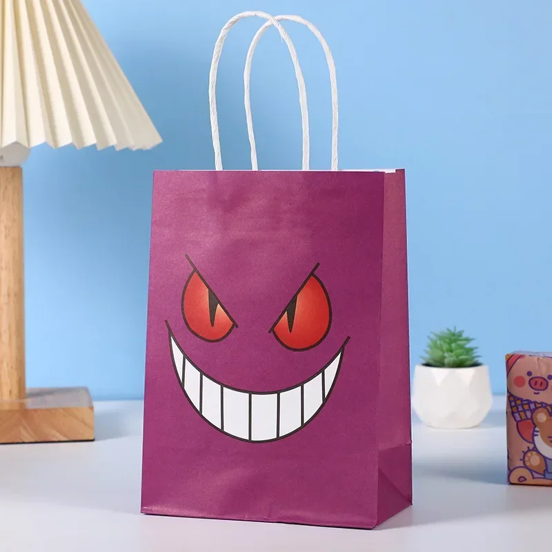 1/4/7Pcs Pokemon Gengar Kraft Paper Bag for Child Birthday Gift Thanksgiving Christmas Wrapping Bags Pikachu Portable Tote Bag