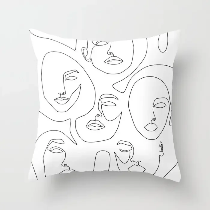 Abstract minimalist lines cushion cover different female pose sketch pillowcase bedroom sofa car decoration square