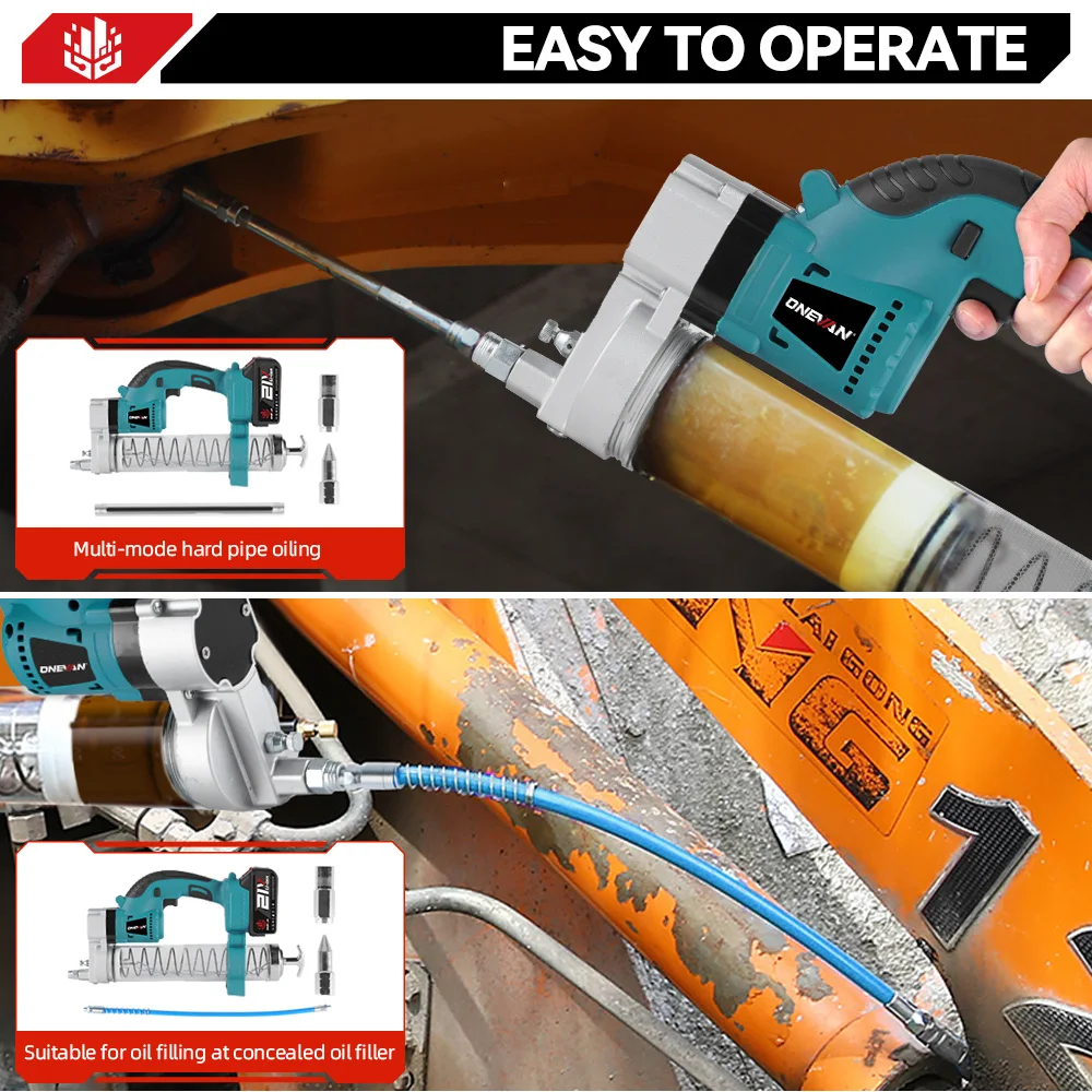 ONEVAN 10000PSL High Pressure Electric Grease Machine Cordless Rechargeable Car Lubricating Oil Tool For Makita Battery Pin