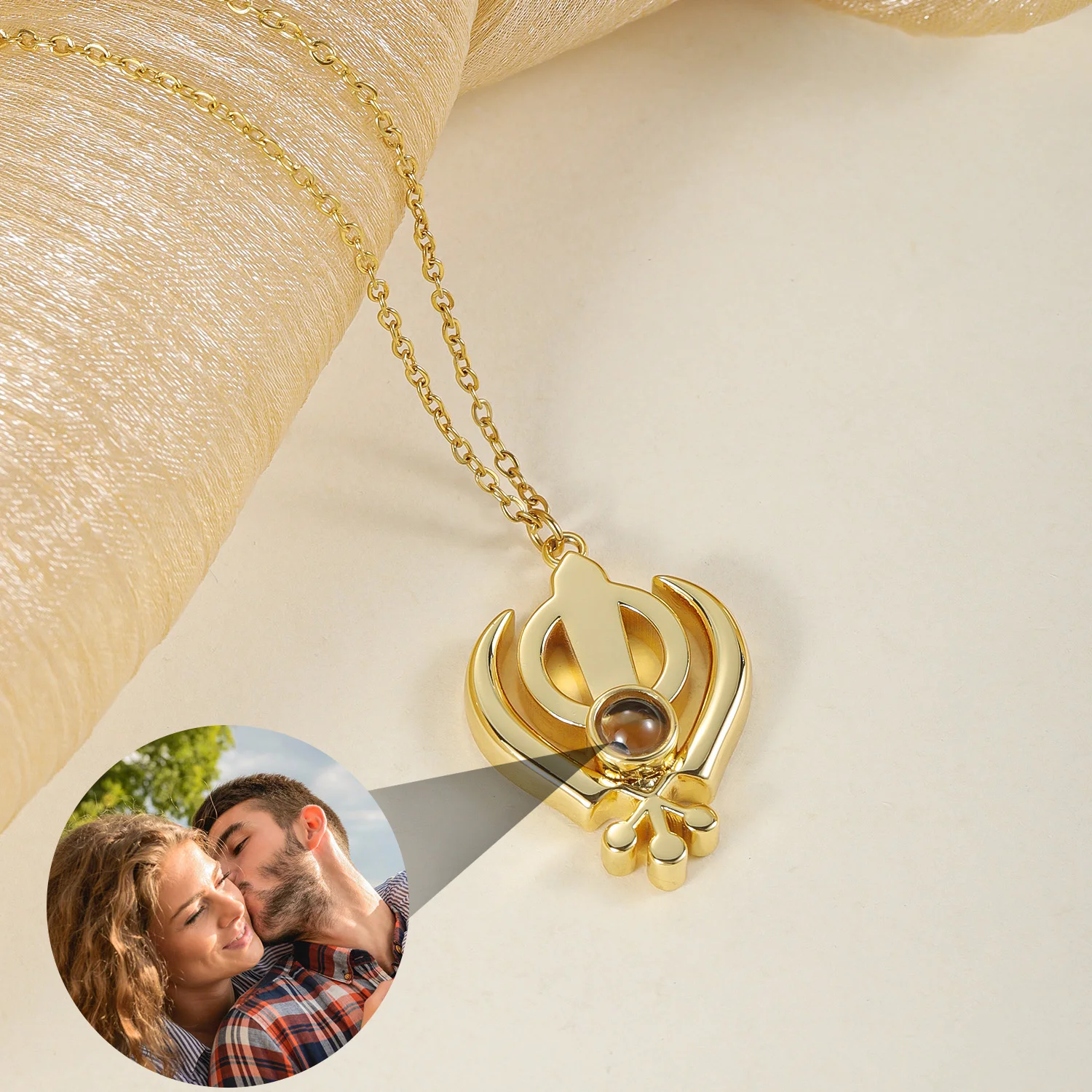 3D Sikhism Jewelry Personalized Projection Necklace Custom Punjabi Symbol Unique Logo Copper Mother's Day Valentine's Day Gift
