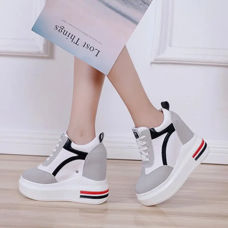 Klassieke Mode Vrouw Hoge Platform Sneakers Lente Vrouwelijke Schoenen Vrouw Zwart Wit Sneakers Ademend Zapatos Casual Mujer W44