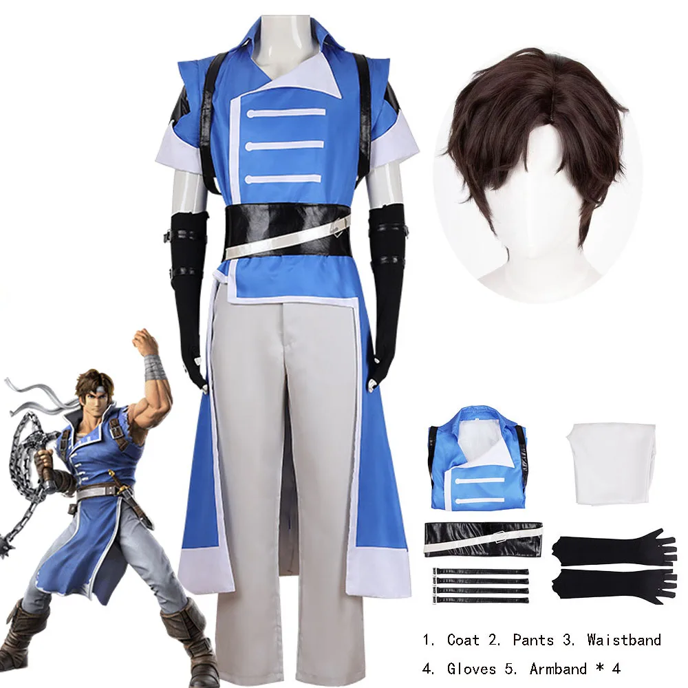 Men Richter Belmont Cosplay Costume Anime Fantasy Battle Suit Disguise Adult Male Halloween Suits Wig