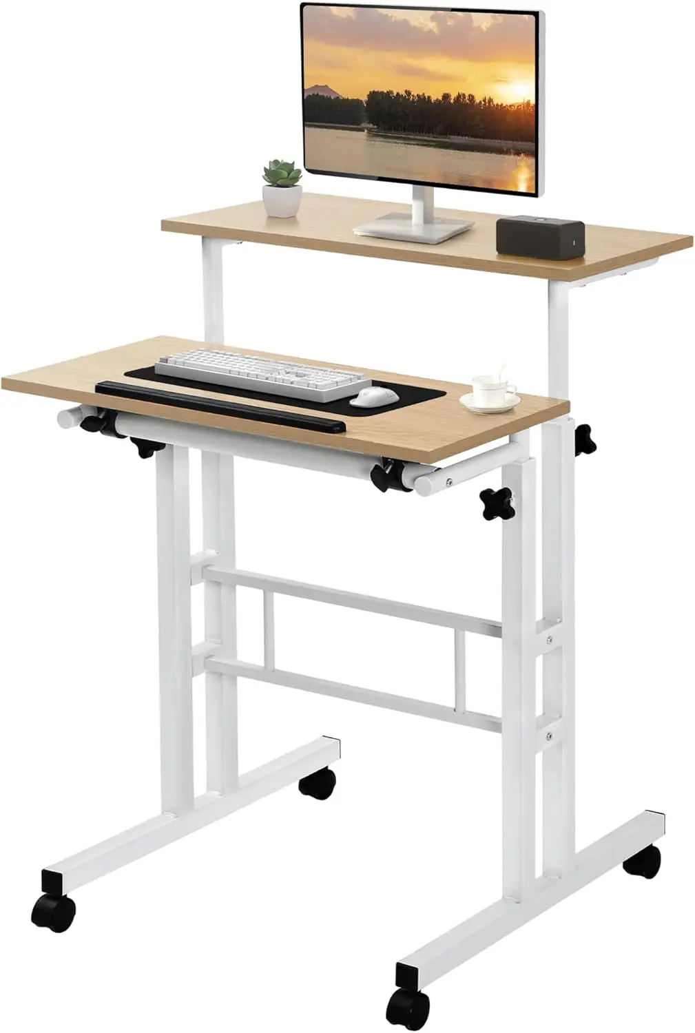 

Small Mobile Standing Desk 24 H, Adjustable Height Portable Stand Up Desk With Wheels Computer Workstations, Rolling Laptop