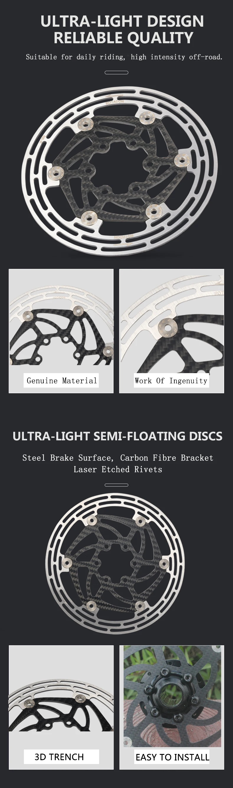 RACEWORK Carbon Faser Fahrrad Bremsscheibe MTB Rennrad Ultraleicht 6 Schrauben Schwimmenden Rotor 140mm 160mm 180mm Bremsscheibe – Detail 3