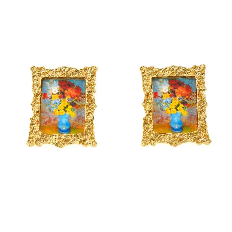 Trendy Pins orecchino donna minimalista pittura a olio Art Portrait Frame orecchini Stud moda femminile coppia gioielli regalo