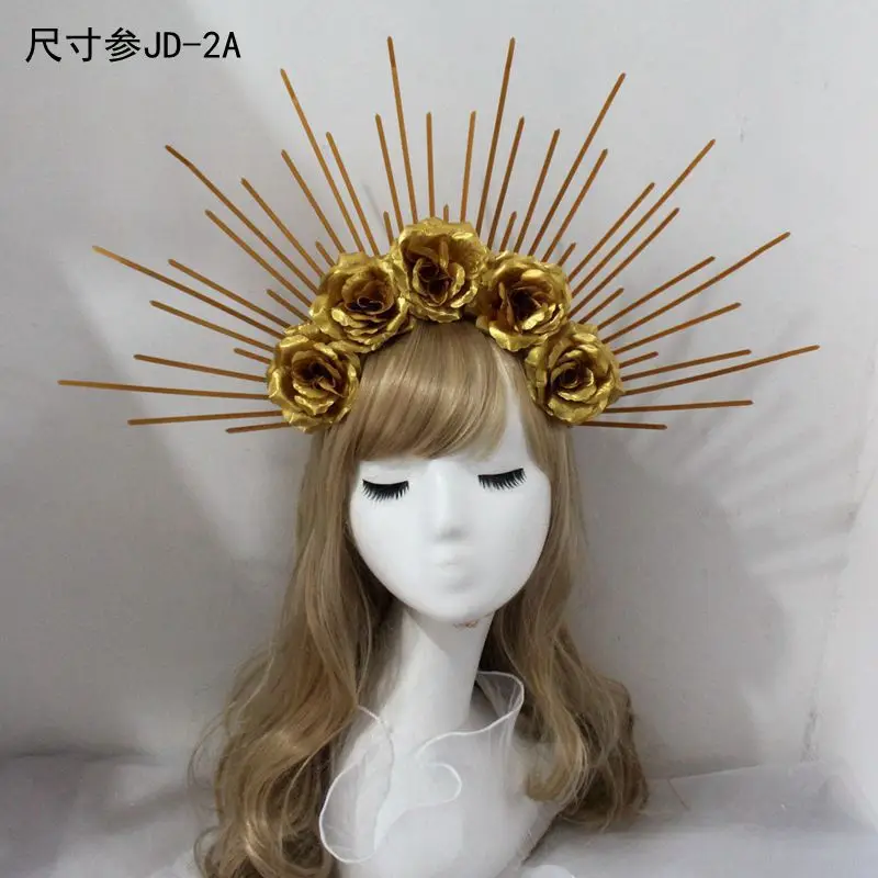 Lolita Headband Halo Headpiece Cosplay Baroque Tiara Crown Women Goddess Mary Sunburst Hair Accessories