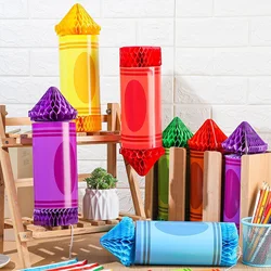 6pcs Welcome Back to School Decorations Funny Pencil Hanging Honeycomb Shape Crayon Classroom Ceiling Decor Crafts