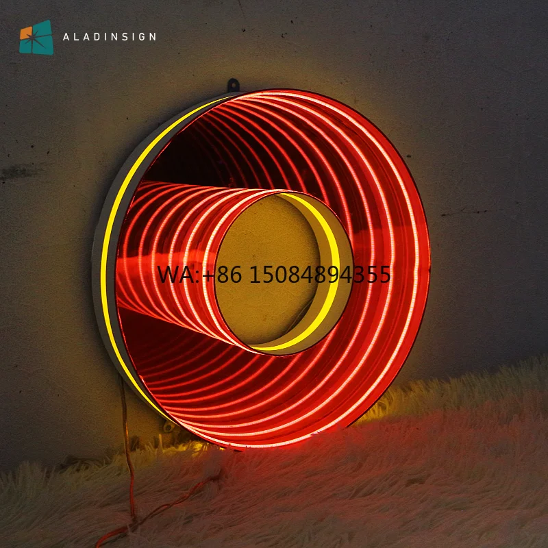 

Custom 3D LED Light Infinity Mirror Wall Tunnel Endless Neon Sign IP54 Customizable Color Indoor Bathroom Bedroom Decor Glass