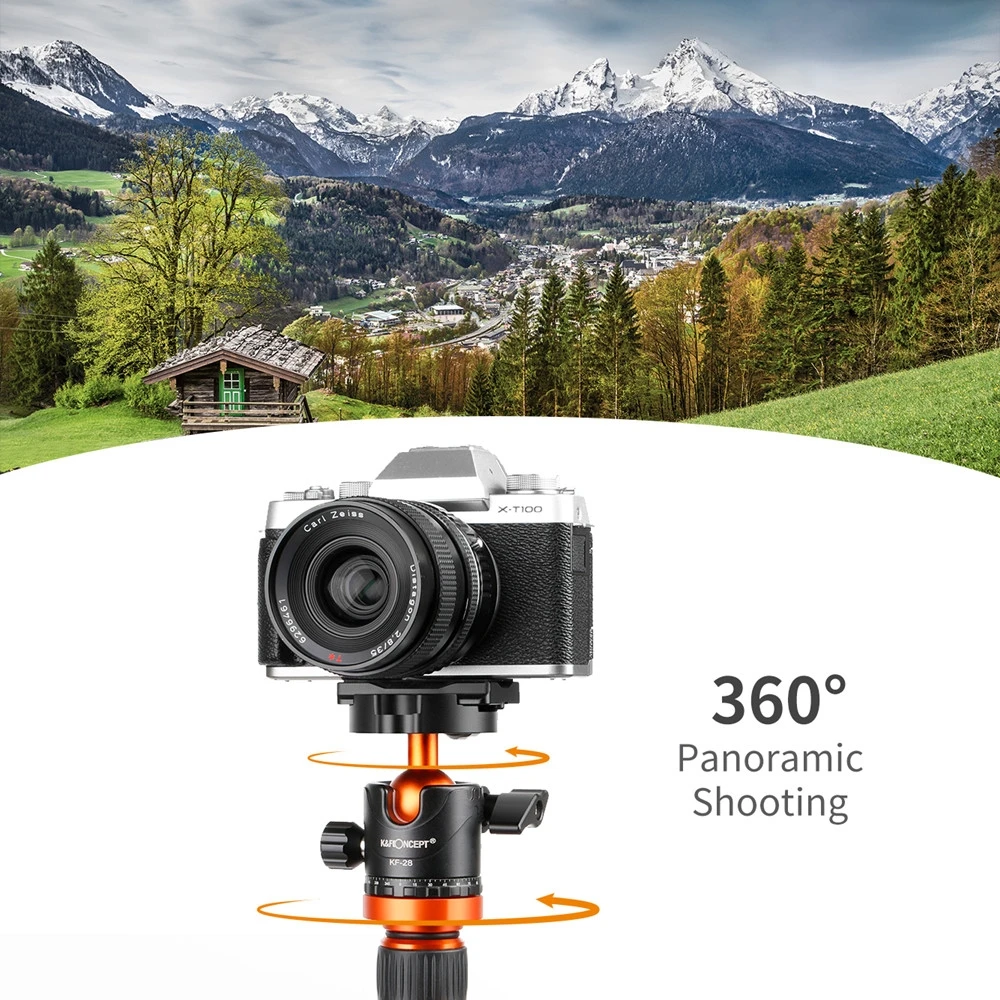 KF-28 Metal Tripod Ball Head 360 Degree Rotating Panoramic Photo Camera Stand with 1/4 Inch Quick Release Plate For DSLR Camera