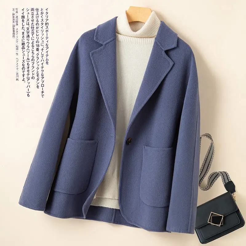 

spring and Autumn new double-sided wool coat short suit collar Loose and small stature cashmere tweed coats and jackets women