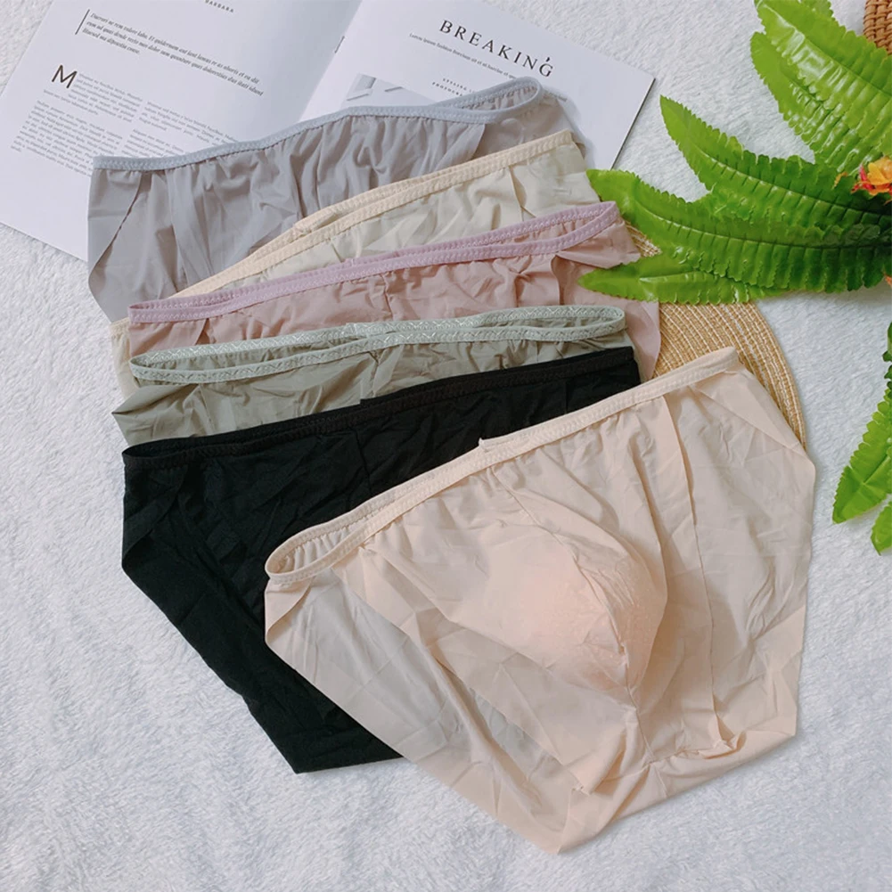 Мужское легкое нижнее белье, модные бесшовные трусы из ледяного шелка с низкой посадкой, нижнее белье, выпуклая сумка, трусики, нижнее белье, шорты