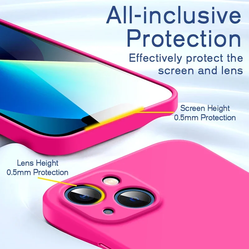 Fashion Solid Color Liquid Silicone Case For iPhone 15 14 13 11 12 Pro Max Mini 14 Plus XR X XS Max Shockproof Soft Cover funda