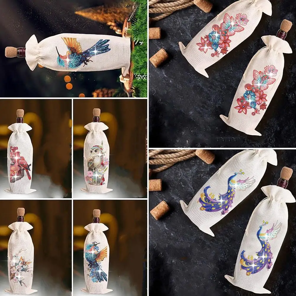 Special Shape Rhinestonewine Bottle Covers 5d Diamond Diamond Red Bottle Flower Wine Holder Bird Bag Embroidery Gift Mosaic G0g5