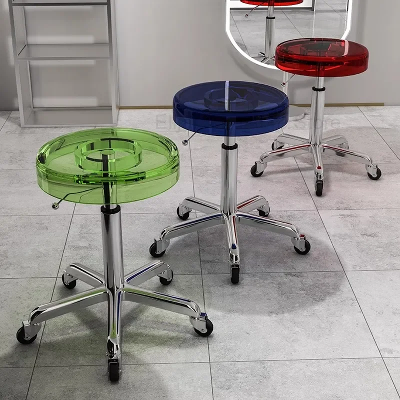 Nordic Acrylic Hairdresser Stools Beauty Manicure Salon Barber Chairs Esthetician Stool With Wheels Rotating Chair Furniture