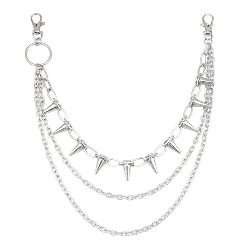 Hip-hop punk metal rebites calças corrente multi-camada cintura corrente vestir-se calças cem para homens mulheres cintura corrente jóias