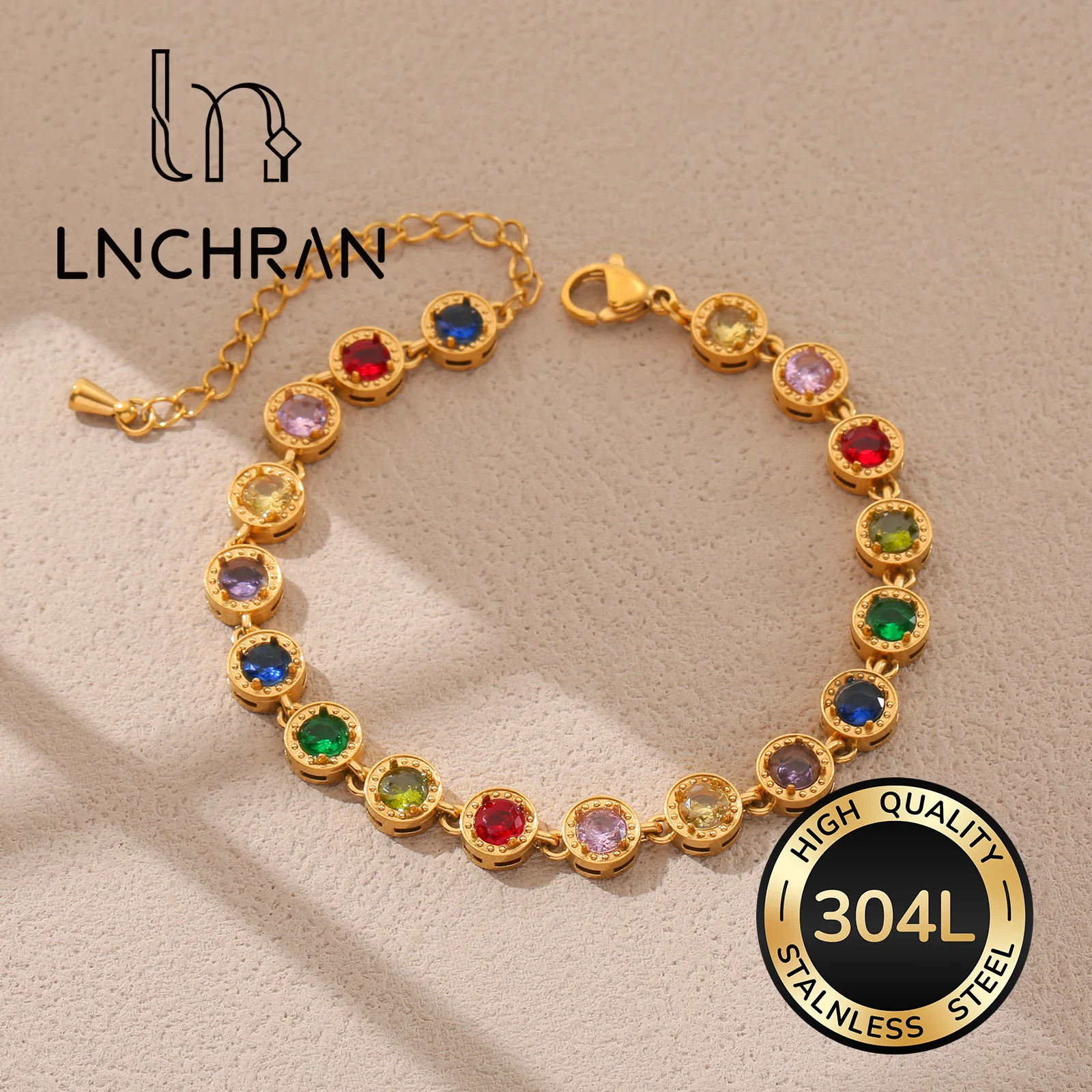 

Golden Tennis Bracelet with Multi-Color Synthetic Zircon for Women Luxury Jewelry Gift