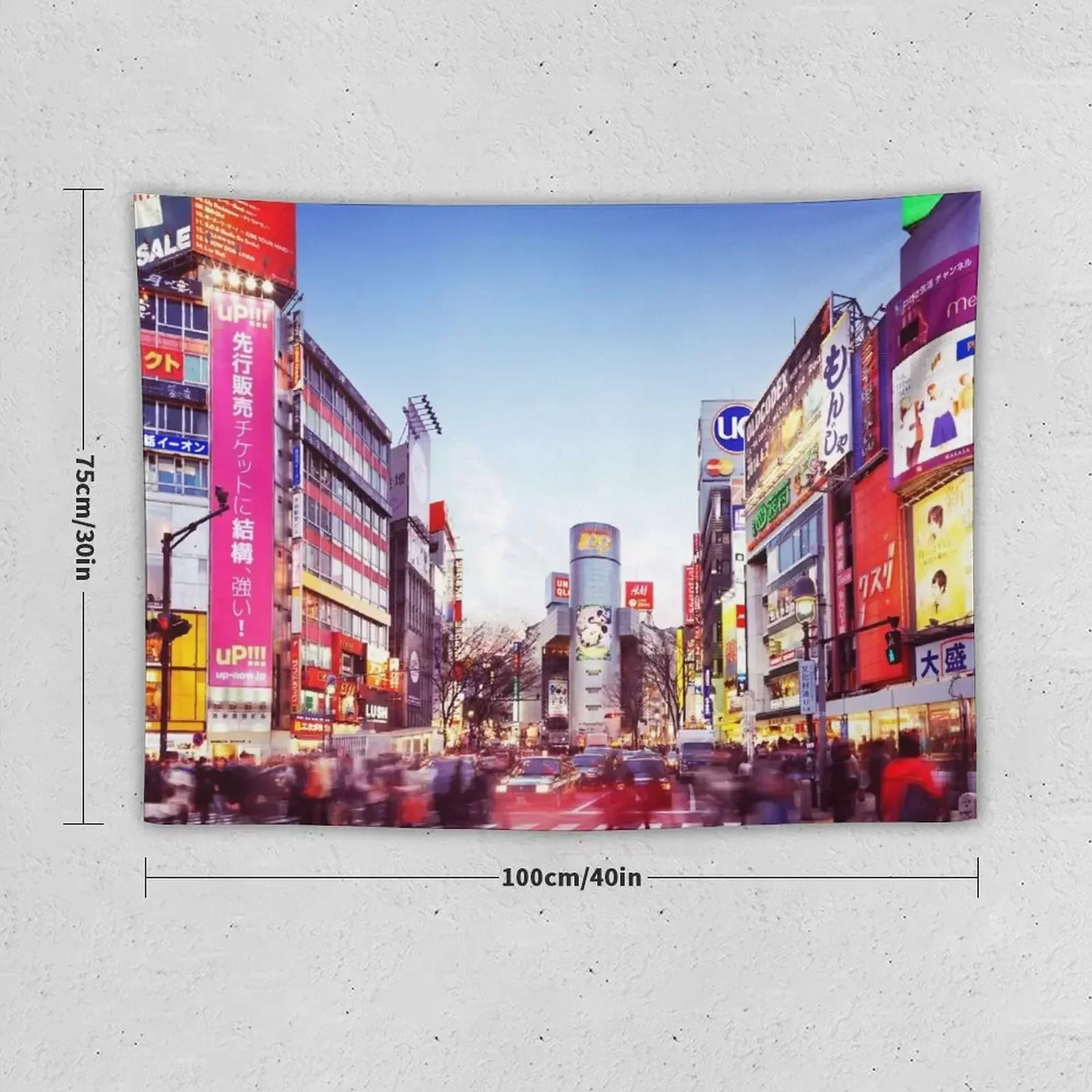 Rush hour at the Tokyo busiest intersection Shibuya crossing full of people art photo print Tapestry On The Wall Tapestry